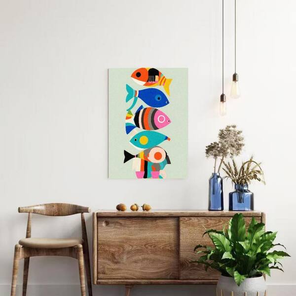 Colorful Stacked Fish Unframed Canvas Art Print 32 in. x 24 in