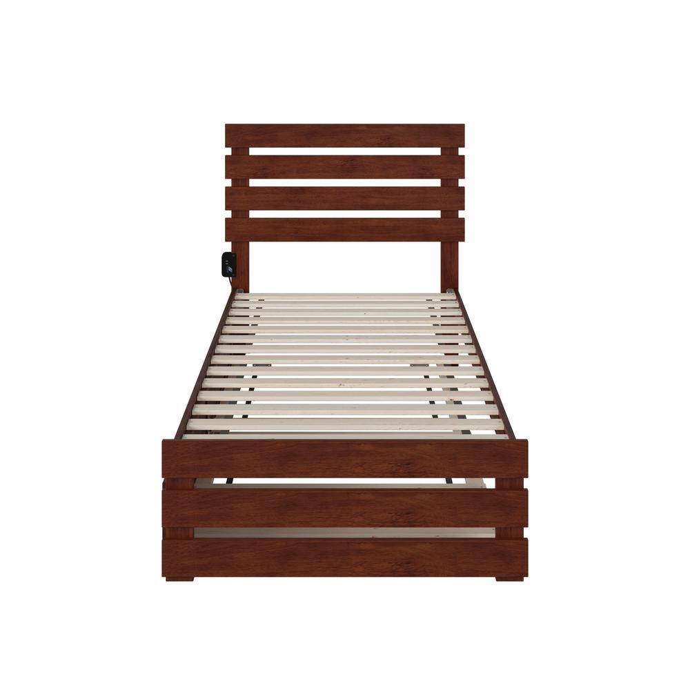 Oxford Twin Platform Bed with USB Charger and Drawer in Walnut
