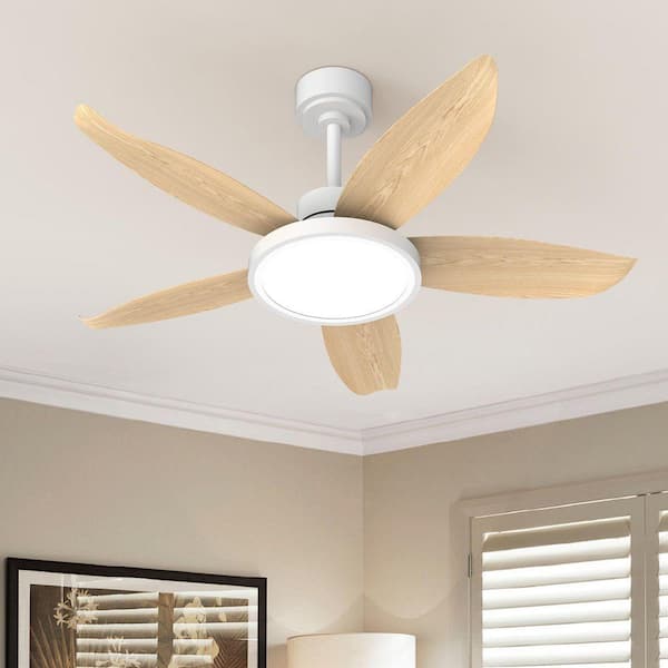 42 in. Dimmable LED Indoor/Outdoor White Ceiling Fan with Light and Remote, 5-Blades, 6-Speeds DC Reversible, Noiseless