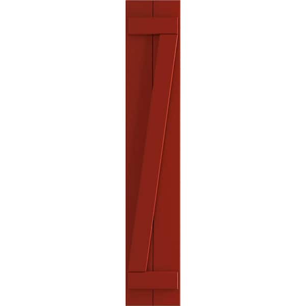 Ekena Millwork 10-3/4 in. x 31 in. True Fit PVC Two Board Joined Board and Batten Shutters with Z-Bar, Fire Red (Per Pair)