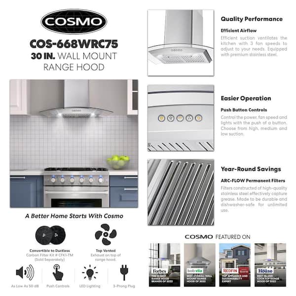 30 in. Ducted Wall Mount Range Hood in Stainless Steel with Push Button  Controls, LED Lighting and Permanent Filters