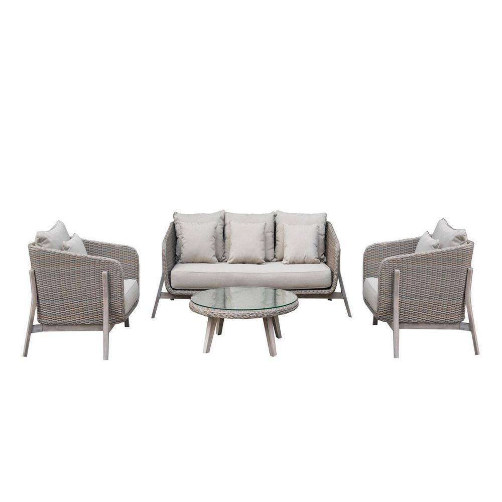Renava Carillo 4-Piece Wicker Patio Conversation Set with Beige Cushions