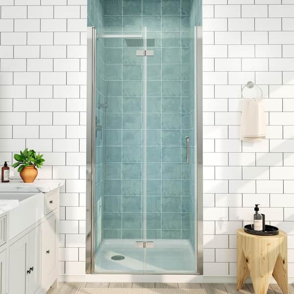 32 to 33-1/4 in. W x 72 in. H Bi-Fold Frameless Shower Doors in Chrome with Clear Glass