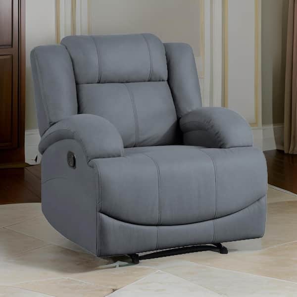 Benjara Blue Microfiber Manual Recliner with Cushions and Solid Wood
