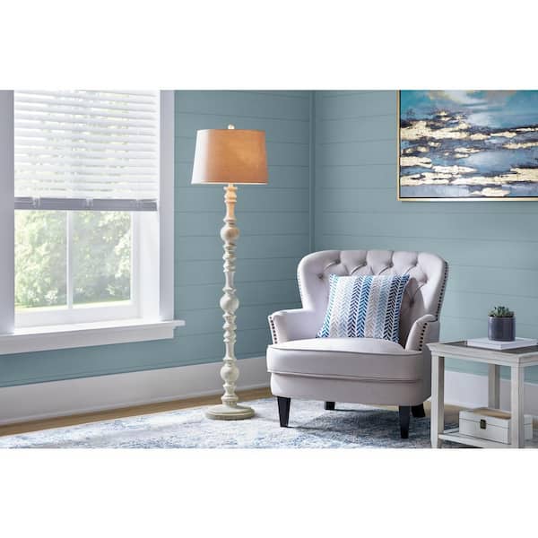 Witherby 61 in. Shabby White Floor Lamp with Gray Lamp Shade