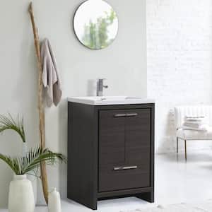 24 in. W x 20 in. D x 34.25 in. H Oak Freestanding Bath Vanity with White Sink White Countertop, Soft-Close Drawer