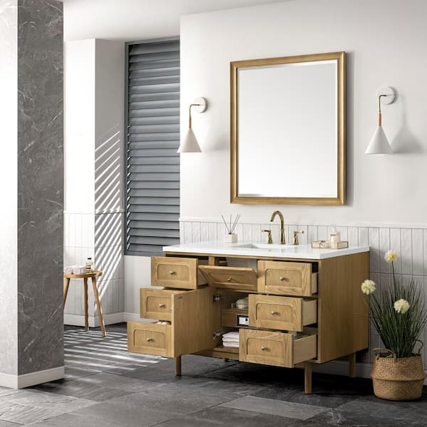 Laurent 48.0 in. W x 23.5 in. D x 34.2 in . H Bathroom Vanity in Light Oak with White Zeus Quartz Top