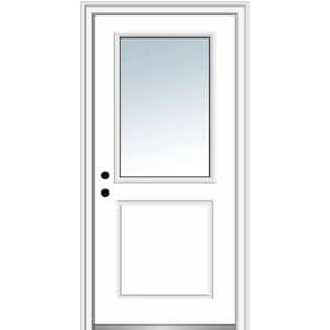 36 in. x80 in. Right-Hand Inswing 1/2-Lite Clear 1-Panel Primed Fiberglass Smooth Prehung Front Door on 6-9/16 in. Frame