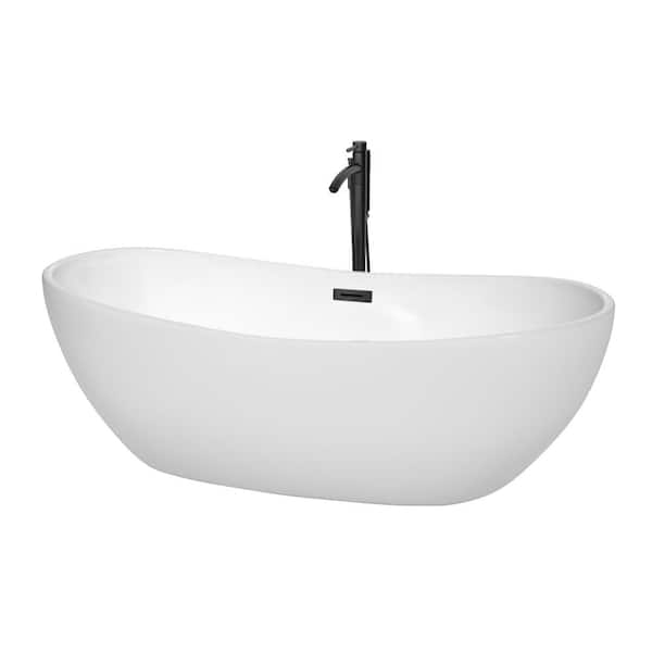 Rebecca 70 in. Acrylic Flatbottom Bathtub in White with Matte Black Trim and Faucet
