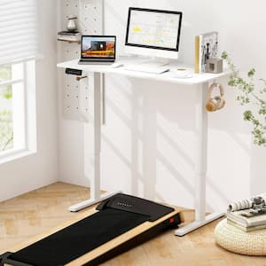 48 in. Rectangular White Wood Electric Standing Desk w/3 Memory Height Settings 2 Hanging Hooks