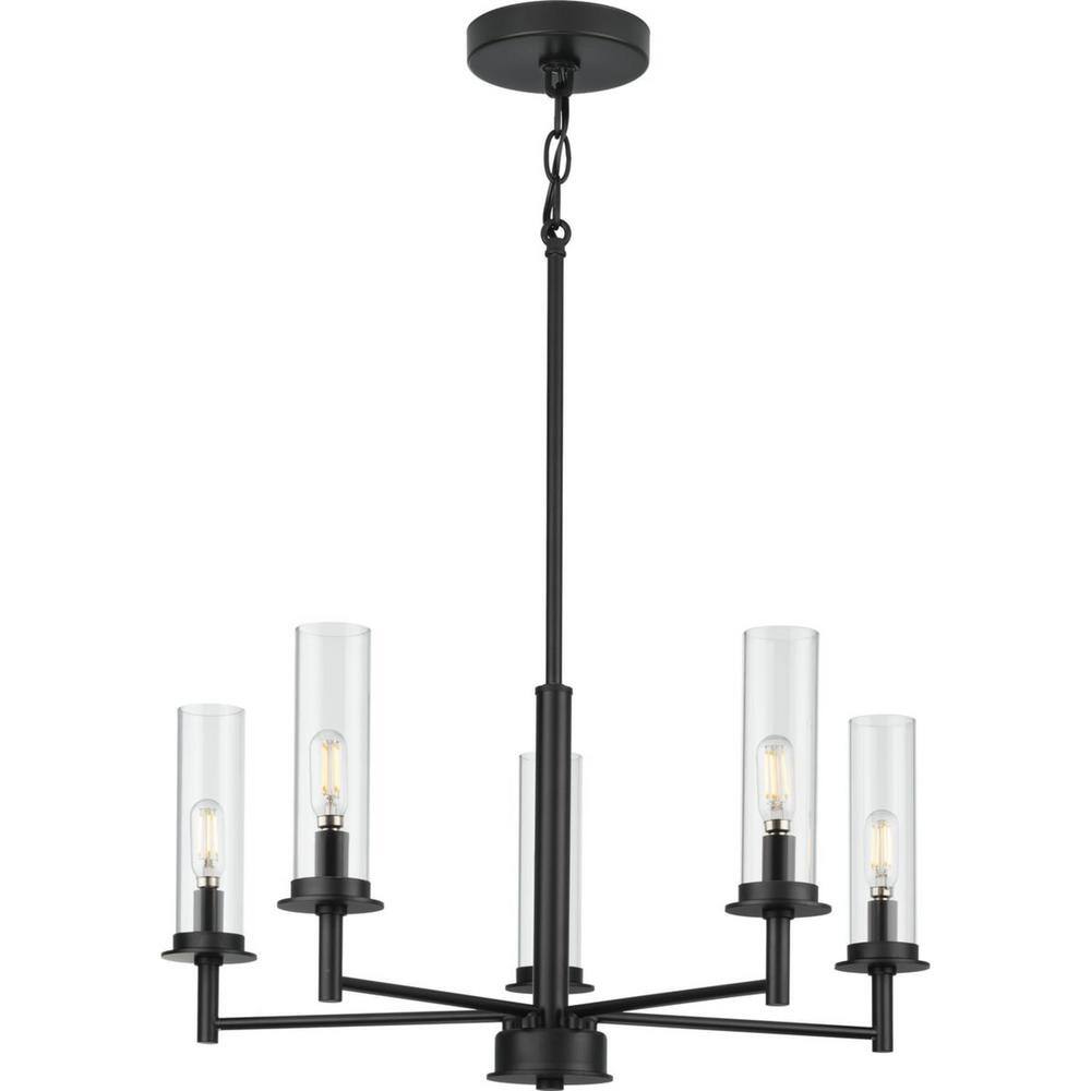 Kellwyn Matte Black 5-Light Chandelier with Clear Glass Shades
