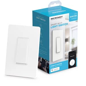 Smart Wi-Fi Light Switch, White Single Pole with Voice Control, Requires Neutral Wire