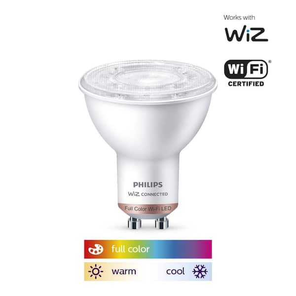 Philips 50-Watt Equivalent MR16 LED Smart Wi-Fi Color Chagning Light Bulb  GU10 Base powered by WiZ with Bluetooth (2-Pack) 562538 - The Home Depot