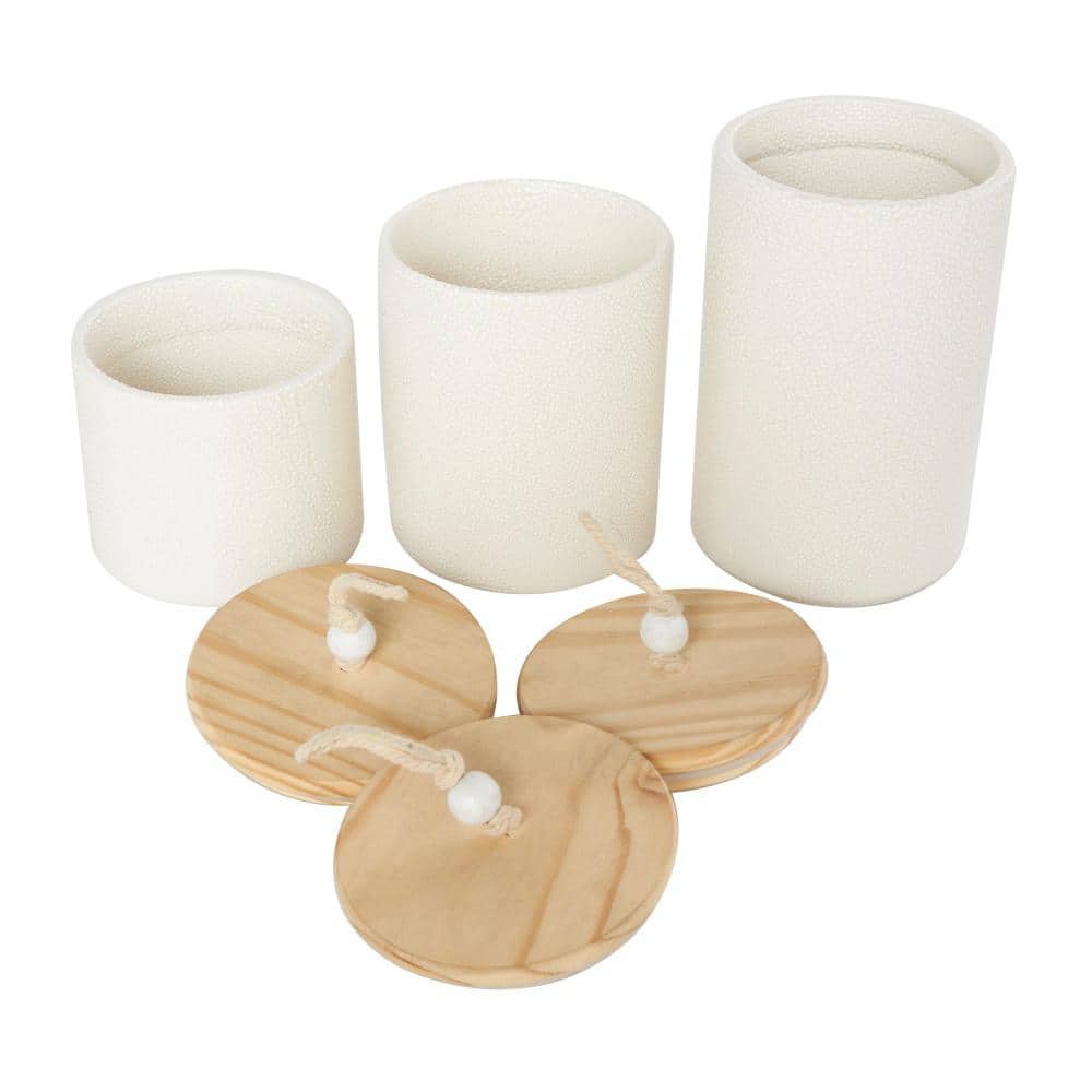 White Glass Canister Set with Wooden Lids
