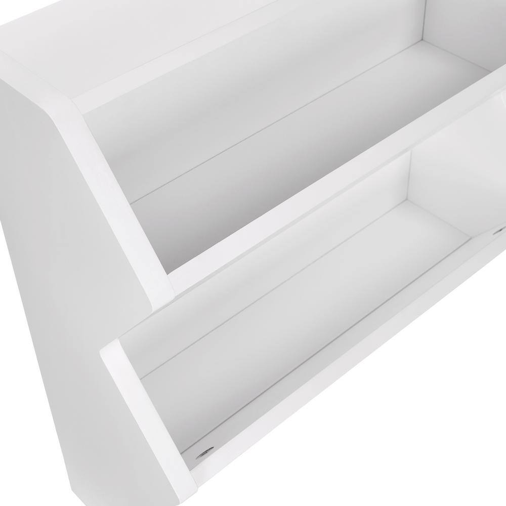 White MDF Floating Wall Shelf with Wooden Hooks