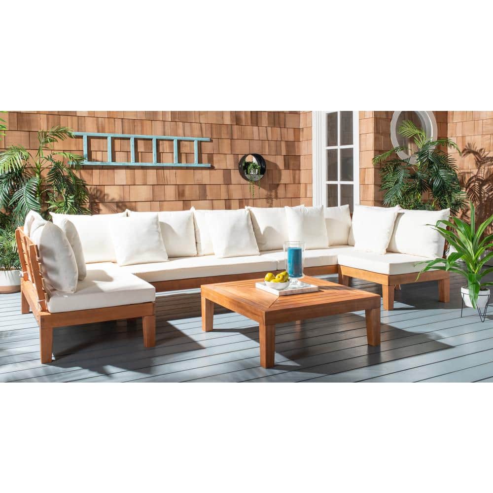 Granton Contemporary Beige Eucalyptus Wood 5-Piece Outdoor Living Set