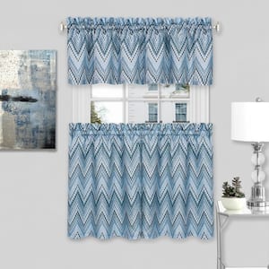 Avery Ice Blue Polyester Light Filtering Rod Pocket Tier and Valance Curtain Set 58 in. W x 36 in. L