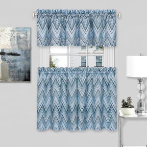 Avery Ice Blue Polyester Light Filtering Rod Pocket Tier and Valance Curtain Set 58 in. W x 24 in. L
