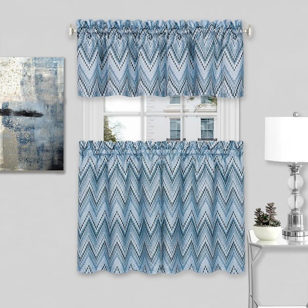 ACHIM Avery Ice Blue Polyester Light Filtering Rod Pocket Tier and Valance Curtain Set 58 in. W x 24 in. L