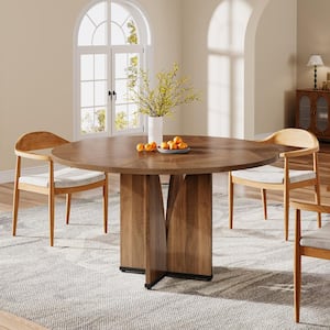 Roesler 39.37 in. Brown Wood Round Dining Table, Rustic Pedestal Dining Table for Kitchen, Dining Room, Seats 4