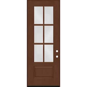 Regency 36 in. x 96 in. 3/4-6 Lite Clear Glass RHOS Chestnut Stained Fiberglass Prehung Front Door