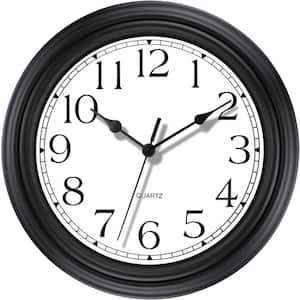 14 in. Black Analog Classic Non-Ticking Wall Clock Decorative Battery Operated for Living Room, Kitchen and Home