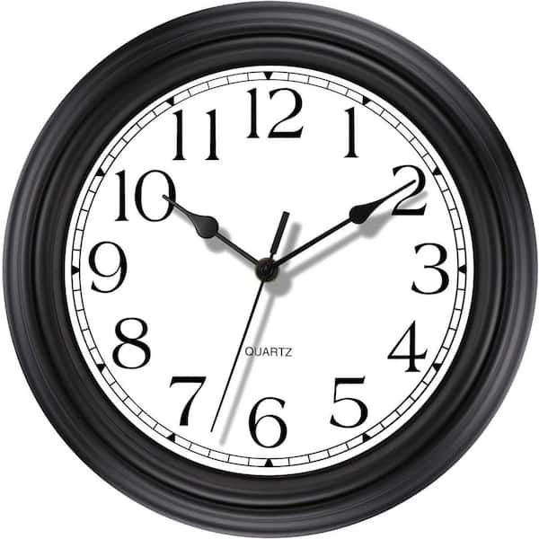 Afoxsos 14 in. Black Analog Classic Non-Ticking Wall Clock Decorative Battery Operated for Living Room, Kitchen and Home