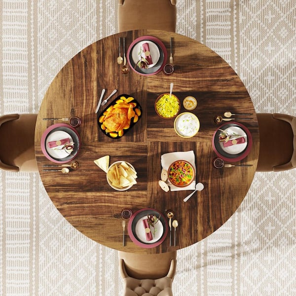 Tribesigns Delilah Modern Brown Black Wood 47 in. Pedestal Round