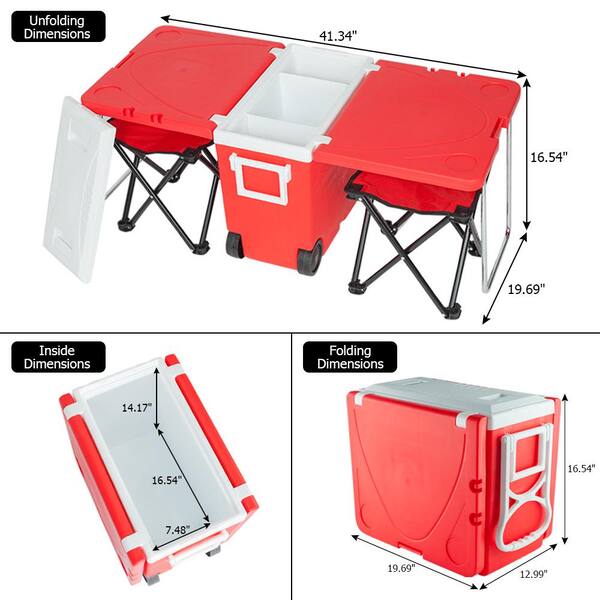 cenadinz Outdoor Picnic Foldable Multi-Function Rolling Cooler Upgraded Stool Red