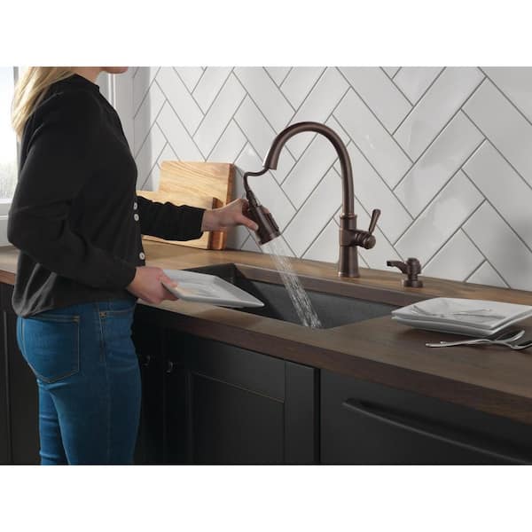 Spargo Single-Handle Pull-Down Sprayer Kitchen Faucet with ShieldSpray and Soap Dispenser in Venetian Bronze