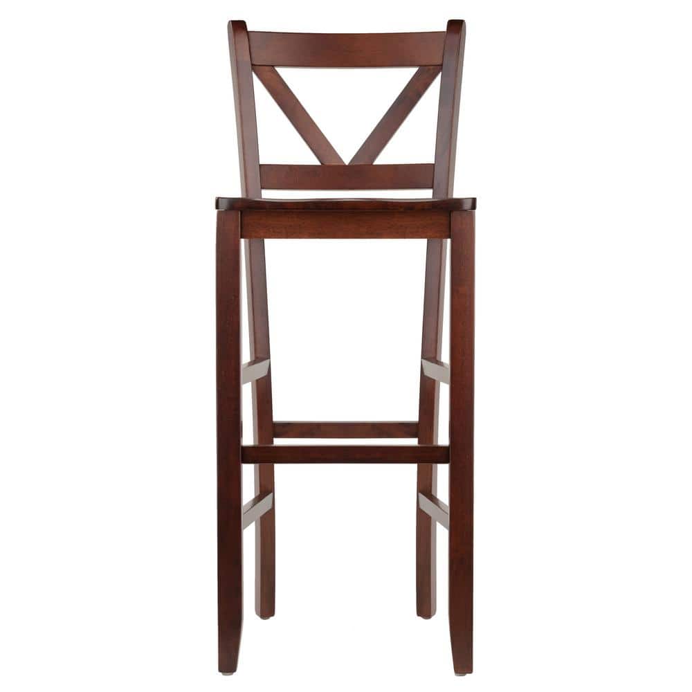 Elegant Walnut Finish V-Back Bar Stool Set, 30" Height