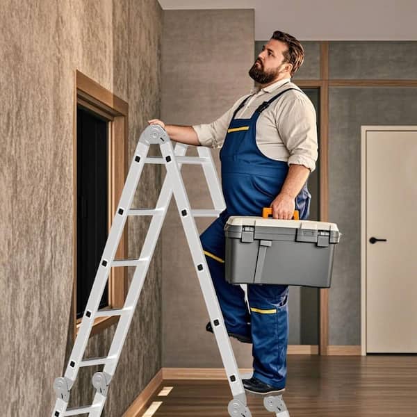 Multi-Purpose Folding Ladder, 15.5 ft. Reach, Aluminium, Folding, Multi-Position, 330 lbs. 7-in-1 Tall Extension Ladder