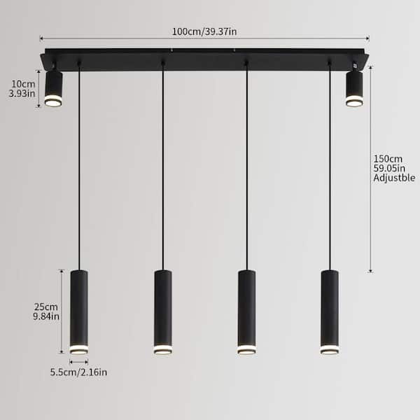 PUDO 39.37 in. 6-Light Cylinder Linear LED Black Pendant Light