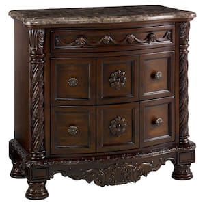35.75 in. Brown 3-Drawer Wooden Nightstand