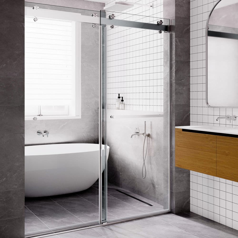 SP Series 62-66 in. W x 77 in. H Frameless Double Sliding Glass Shower Door in Brushed Nickel with 3/8in. Low Iron Glass price history on PriceWatchPro