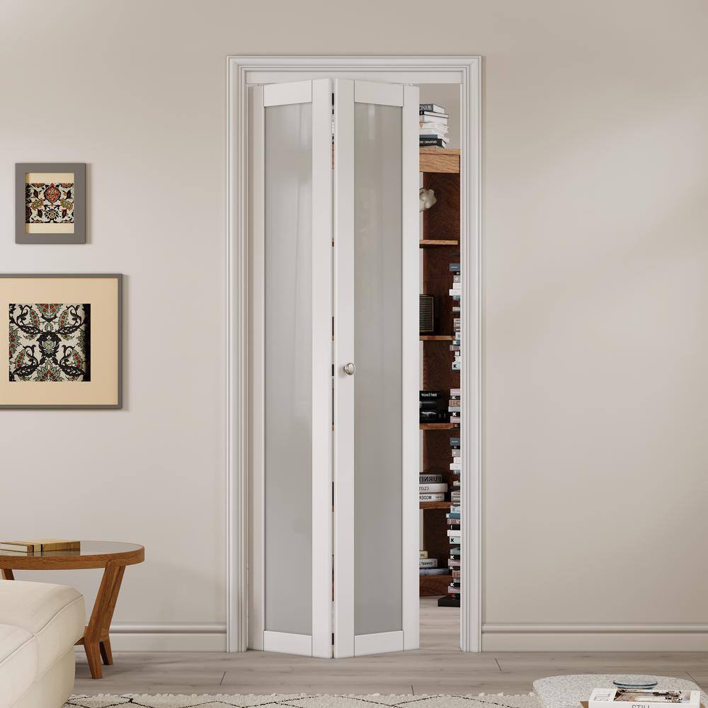 30" x 80" White Frosted Glass Solid Core MDF Bi-Fold Door
