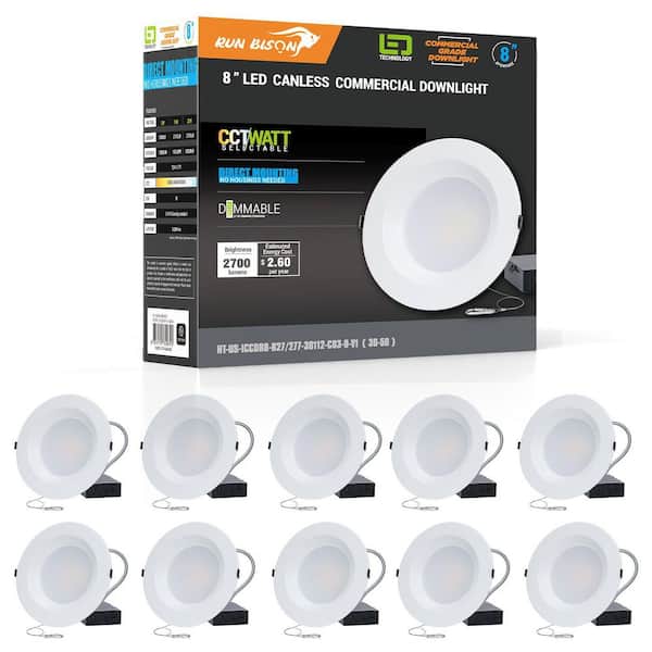RUN BISON 8 in. CCT Selectable New Construction or Remodel IC Rated Integrated LED Commercial Downlight (10-Pack)
