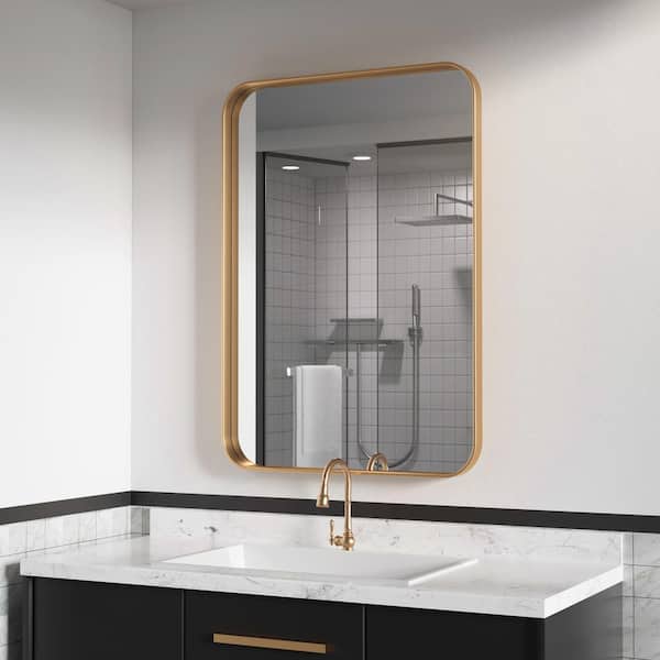 PRIMEPLUS 24 in. W x 36 in. H Large Rectangle Metal Framed Wall Mirrors Bathroom Mirror Vanity Mirror Accent Mirror in Gold