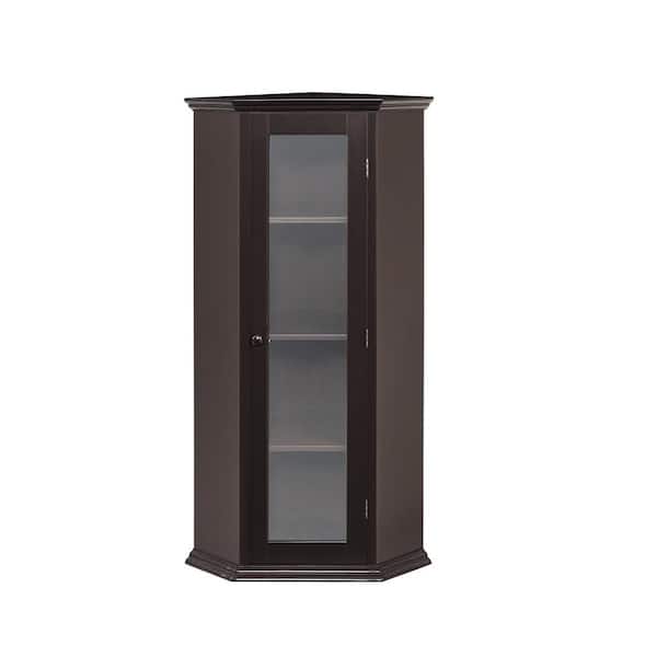 Unbranded 16 in. W x 16 in. D x 42 in. H Brown MDF Freestanding Linen Cabinet, Corner Storage Cabinet with Glass Door