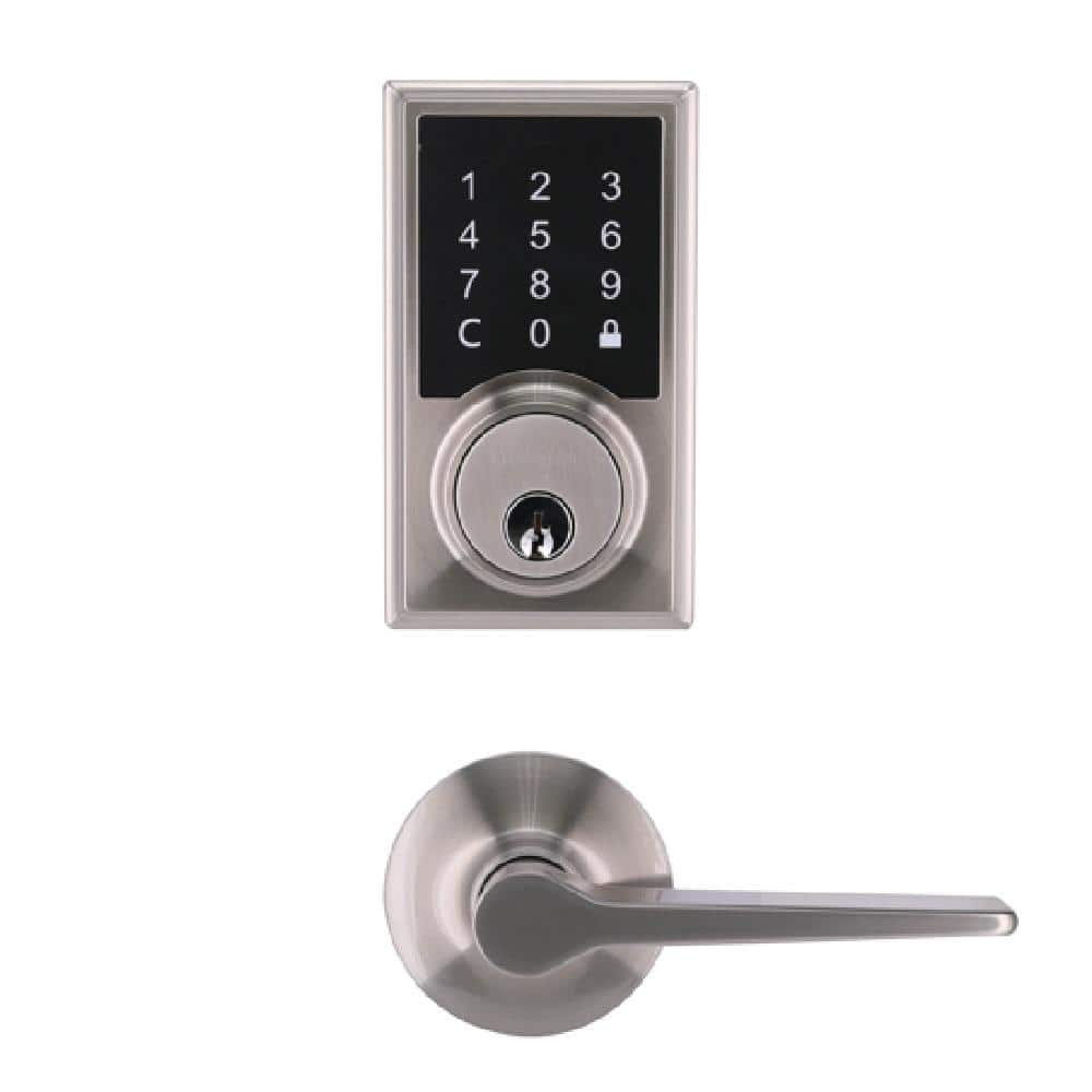 Square Satin Nickel Electronic Single Cylinder Touchpad Deadbolt with Freed