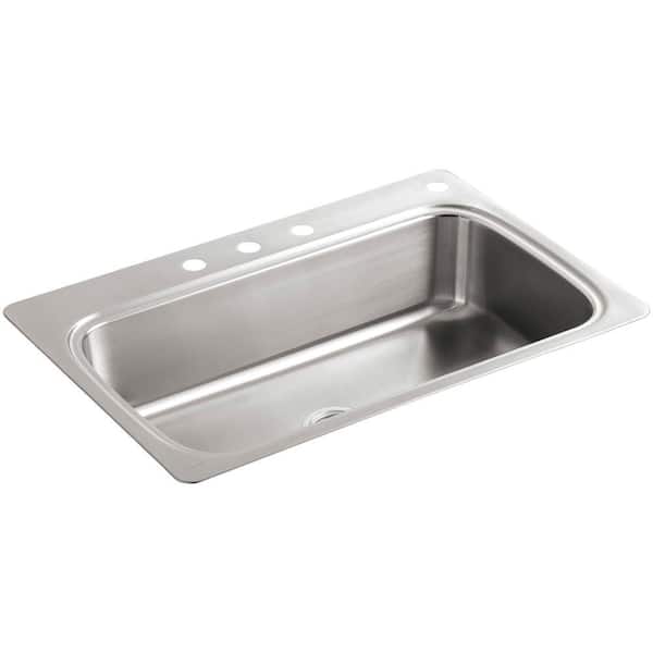 KOHLER Verse Drop-In Stainless Steel 33 in. 4-Hole Single Bowl Kitchen Sink