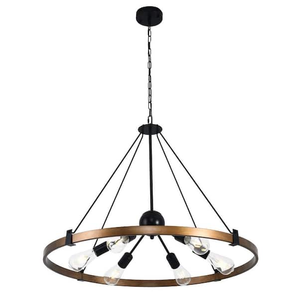 31.5 in. 6-Light Black Industrial Round Chandelier for Living Room Bedroom Kitchen Island with No Bulbs Included