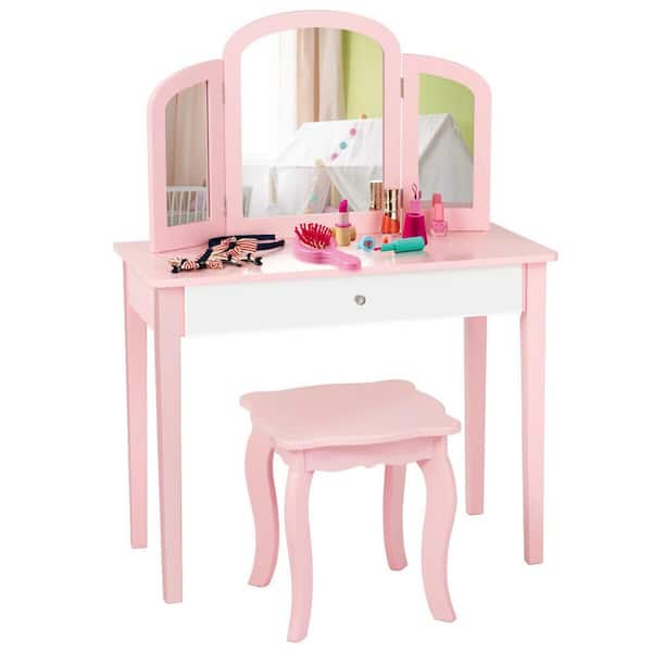 Trinity Kids Vanity, Princess Makeup Desk Dressing Table With Tri