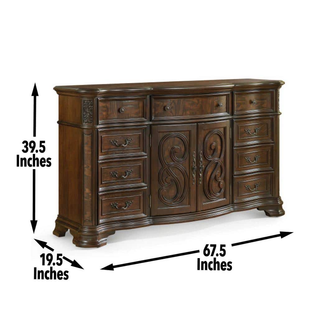 Traditional Brown Cherry Dresser with Mirror and Felt Lined Drawers