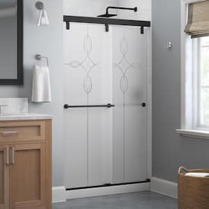 Mod 47-3/8 in. x 71-1/2 in. Soft-Close Frameless Sliding Shower Door in Black with 1/4 in.Tempered Tranquility Glass