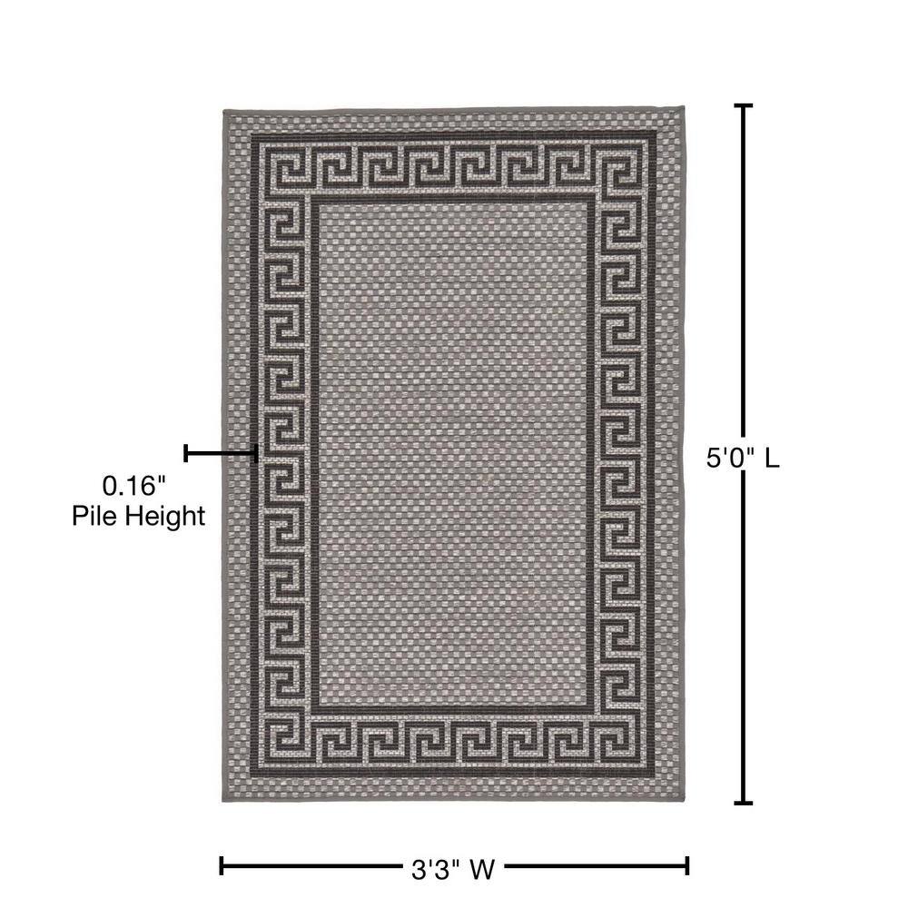 Gray and Black Rectangular Outdoor Greek Key Rug