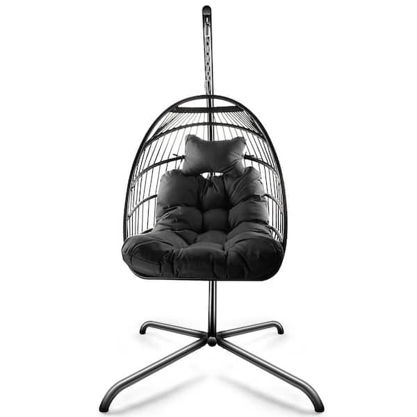 Utopia 4niture Lorraine Wicker Rattan Swing Egg Chair with Stand in Black