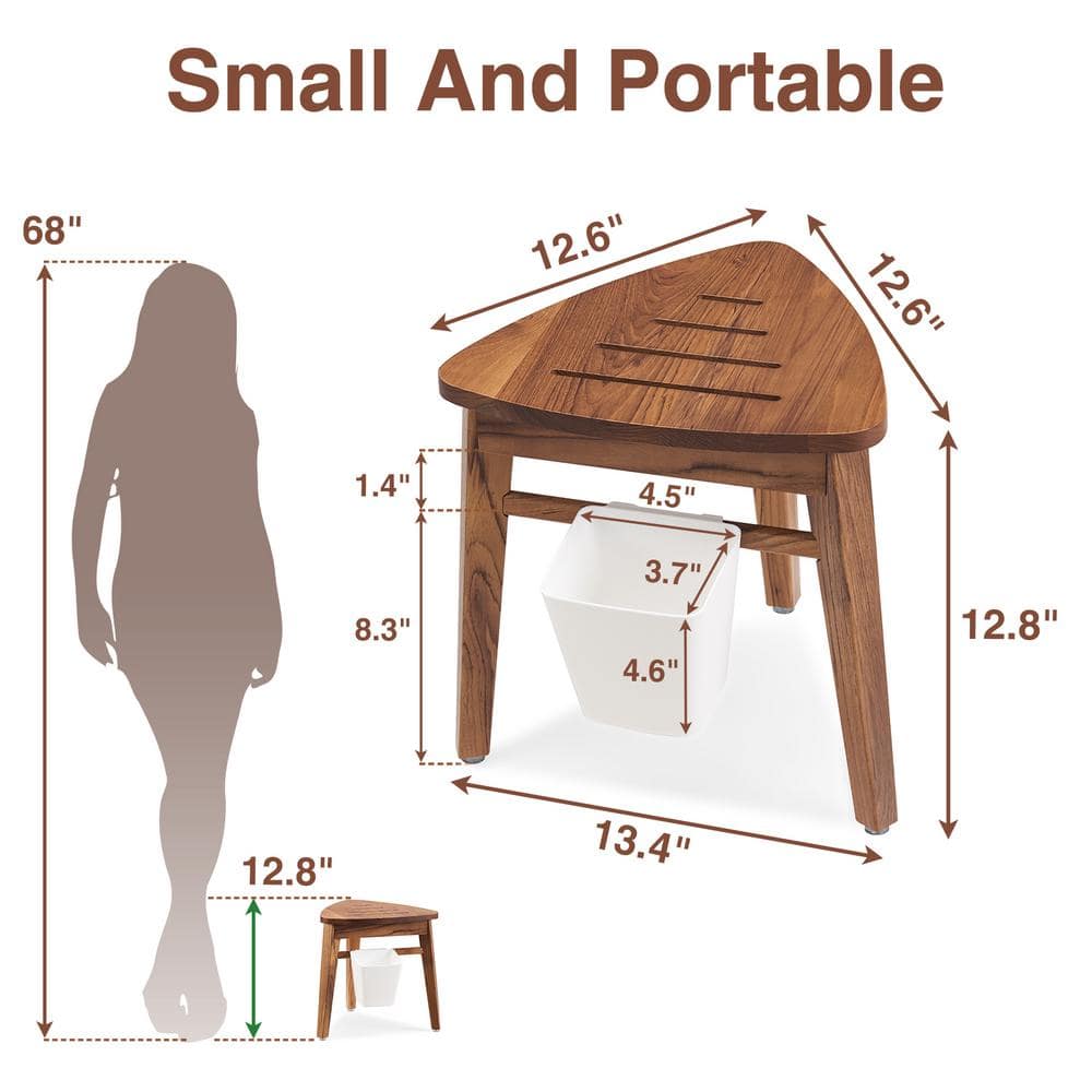 Teak Corner Shower Stool with Storage Shelf