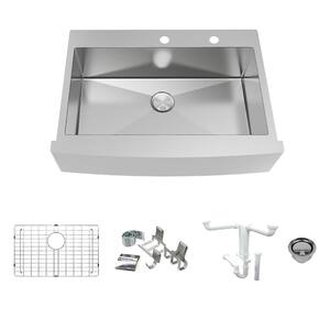 Diamond 16-Gauge Stainless Steel 35.8 in. Single Bowl Farmhouse Apron Kitchen Sink Kit with Magnetic Accessories