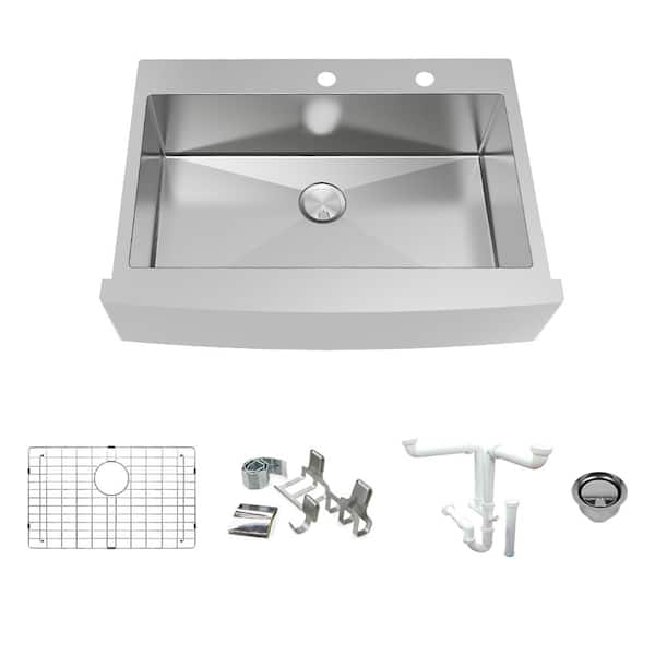 Transolid Diamond 16-Gauge Stainless Steel 35.8 in. Single Bowl Farmhouse Apron Kitchen Sink Kit with Magnetic Accessories